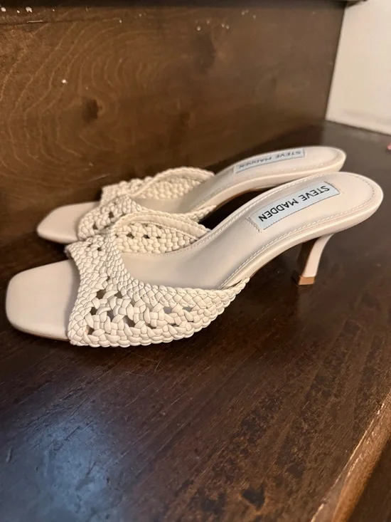 Steve Madden Braided Cream Slide Mules - Picture 2 of 4